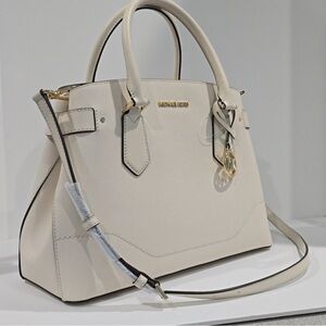Michael Kors Lynn Ivory Satchel with Gold Accents handbag Purse